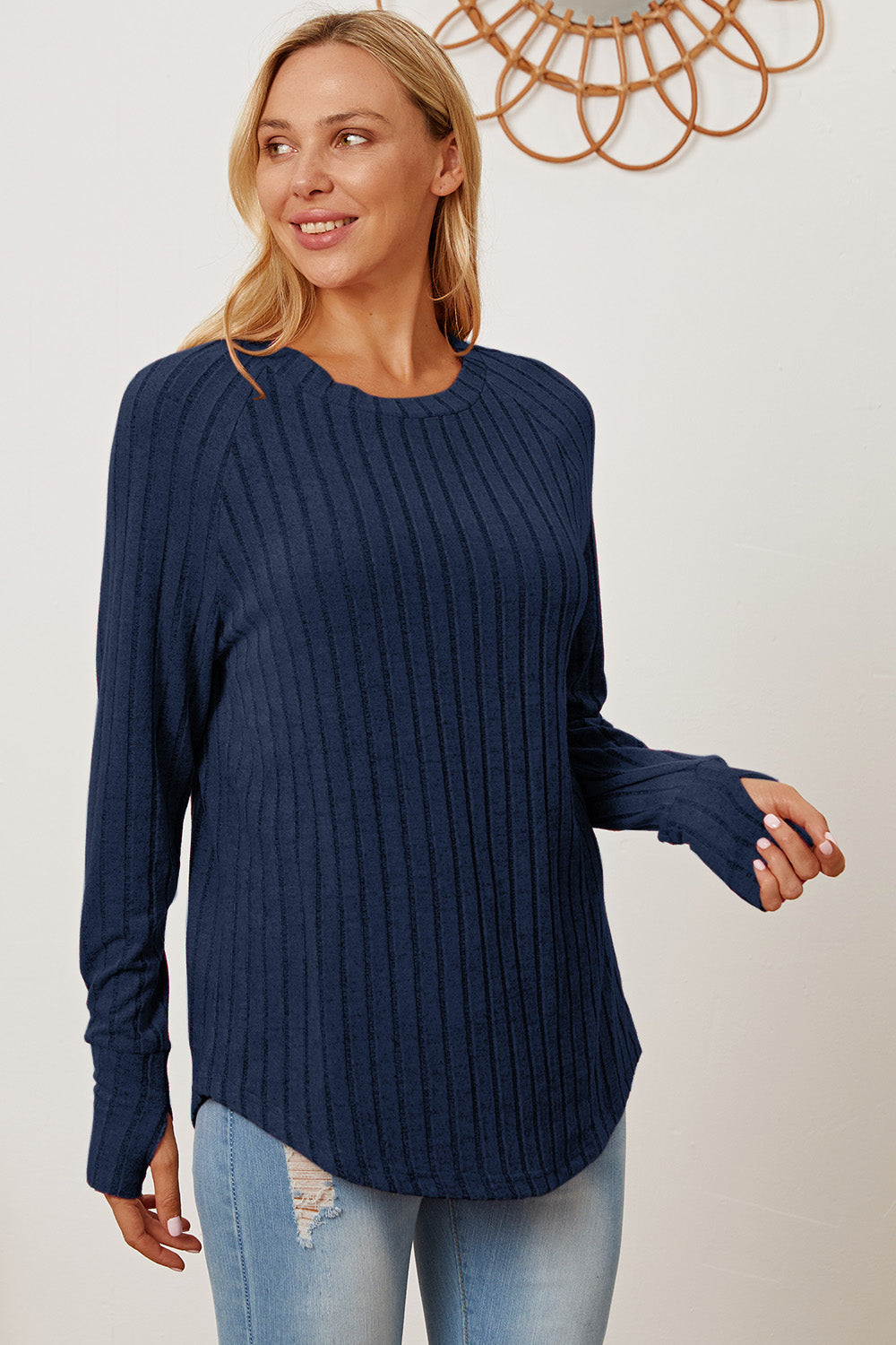 Basic Bae Full Size Ribbed Thumbhole Sleeve T-Shirt Dark Blue Apparel/Tops Basic Bae Ship from USA TikTok Tops Trendsi USPS Walmart Walmart Apparel Trendsi https://www.cyberehub.com
