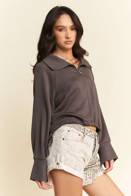 Davi & Dani Drawstring Hem Half Zip Raglan Sleeve Sweatshirt Apparel Apparel Davi & Dani Ship from USA TikTok Trendsi Trendsi https://www.cyberehub.com