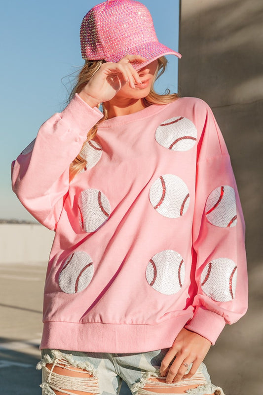 BiBi Sequin Baseball Patches French Terry Sweatshirt Lt Pink Apparel/Tops BiBi Ship from USA TikTok Tops Trendsi USPS Walmart Walmart Apparel Trendsi https://www.cyberehub.com
