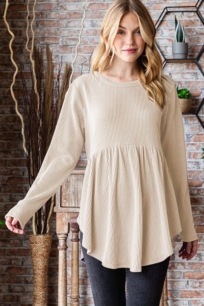 Heimish Full Size Round Neck Long Sleeve Ribbed Babydoll Top Apparel Apparel Heimish Ship from USA TikTok Trendsi Trendsi https://www.cyberehub.com