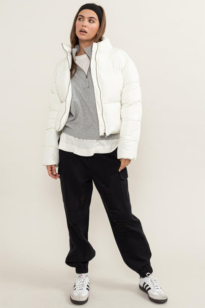 HYFVE Quilted Back Drawstring Puffer Jacket Shirt Apparel Clothing Tops HYFVE Ship from USA Shirts USA Women Trendsi https://www.cyberehub.com