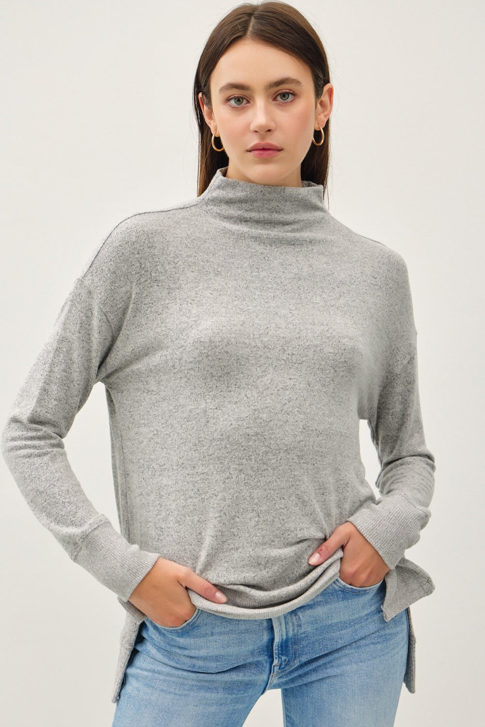 Be Cool Side Slit Mock Neck Long Sleeve Tunic Top Charcoal Apparel/Tops BE COOL Ship from USA TikTok Tops Trendsi USPS Walmart Walmart Apparel Trendsi https://www.cyberehub.com