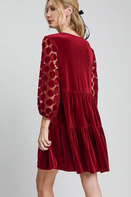 Umgee Dotted Lace Sleeve Tiered Velvet Mini Dress Apparel Apparel Ship from USA TikTok Trendsi Umgee USA Trendsi https://www.cyberehub.com