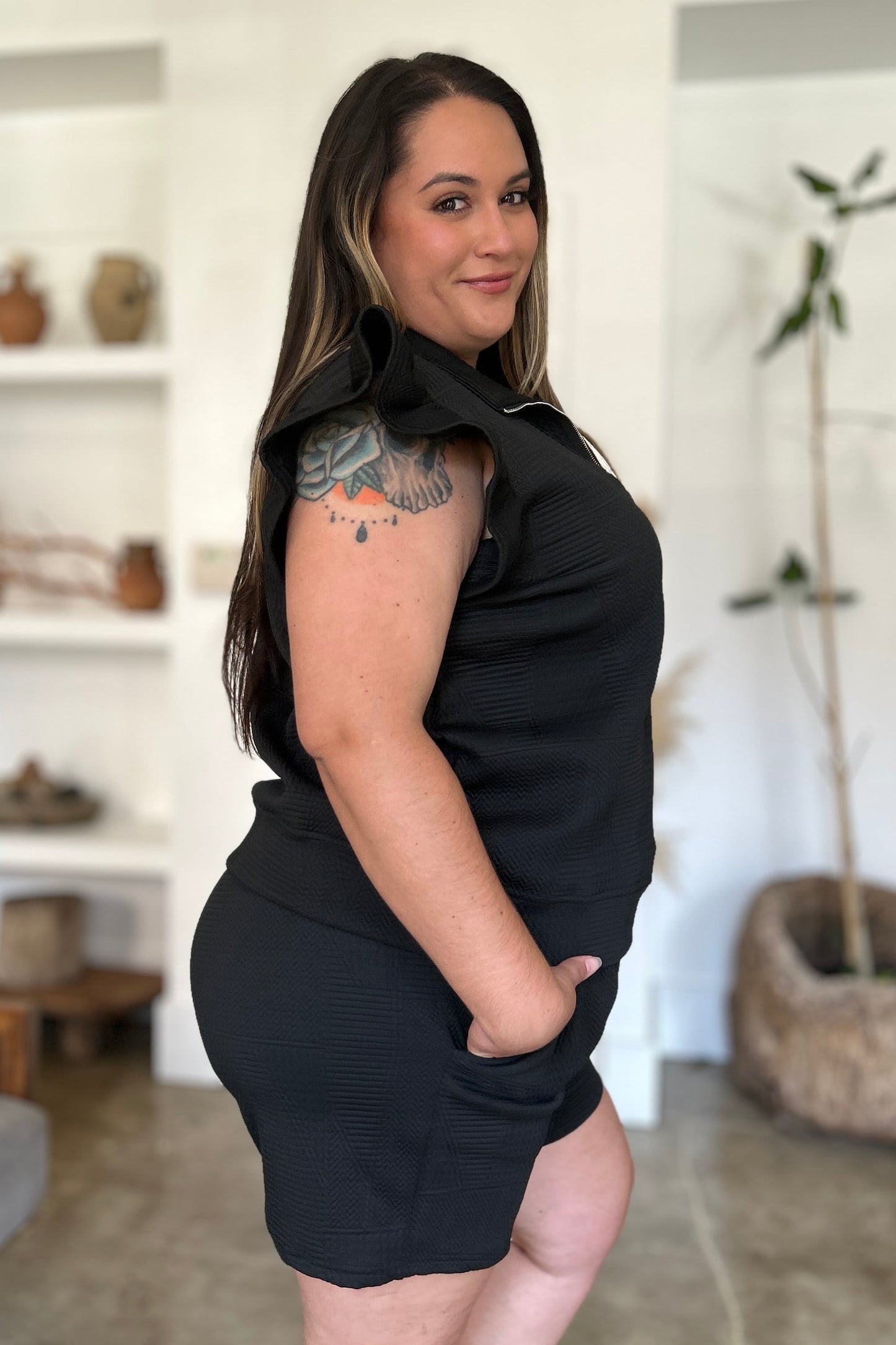 Double Take Full Size Texture Flounce Sleeve Top and Shorts Set Tops/Jackets/Sweaters Clothing Tops Double Take Ship from USA TikTok Trendsi USPS Walmart Trendsi https://www.cyberehub.com