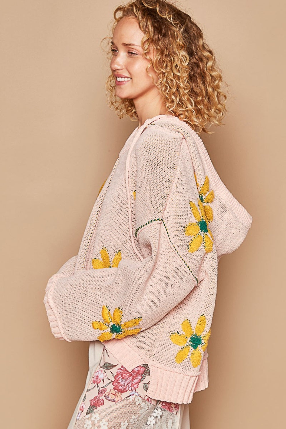 POL Floral Pattern Hooded High-Low Sweater Shirt Apparel Clothing Tops POL Ship from USA Shirts USA Women Trendsi https://www.cyberehub.com