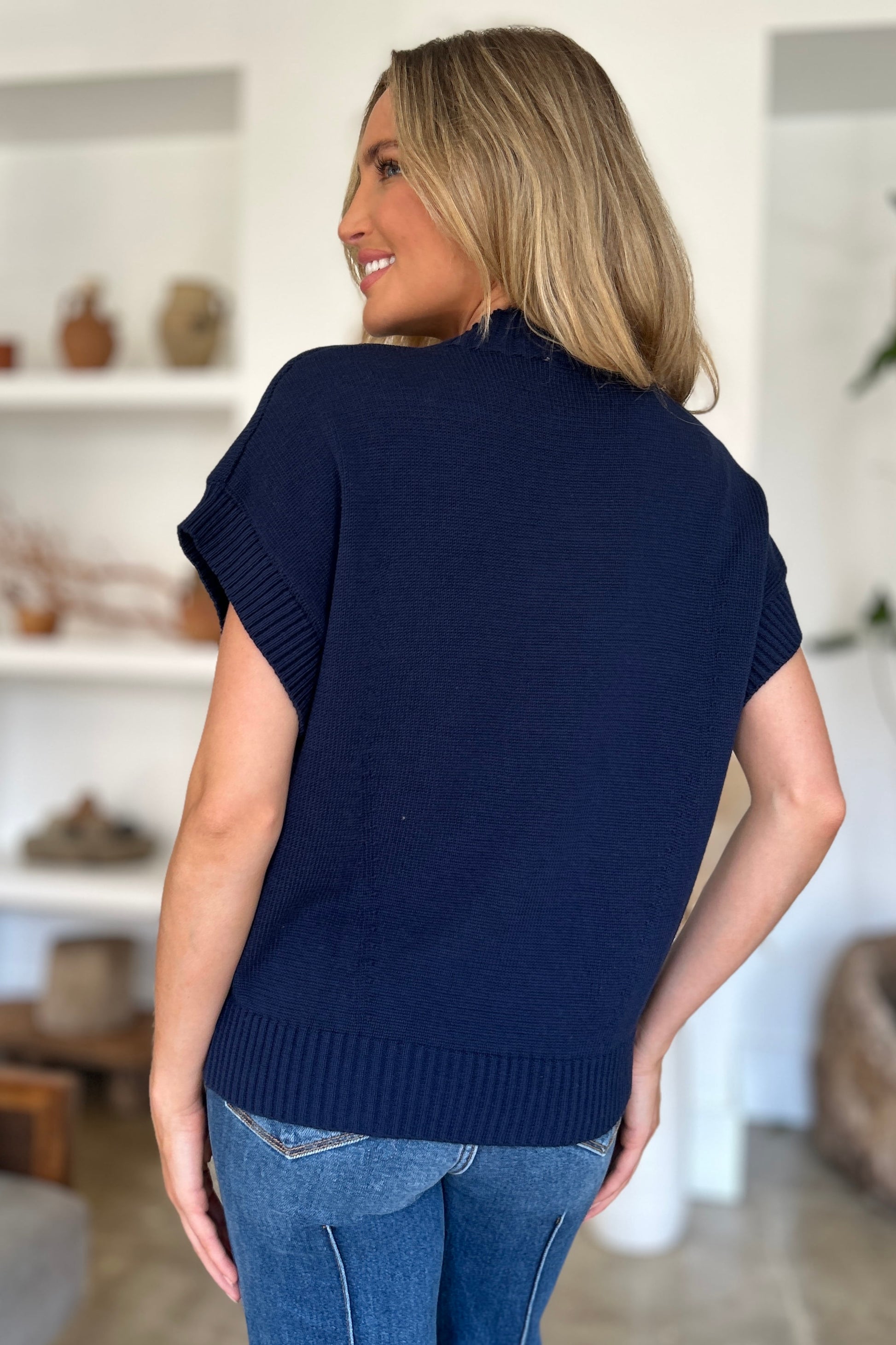 Double Take Full Size Mock Neck Short Sleeve Sweater Shirt Apparel Clothing Tops Double Take Ship from USA Shirts USA Women Trendsi https://www.cyberehub.com