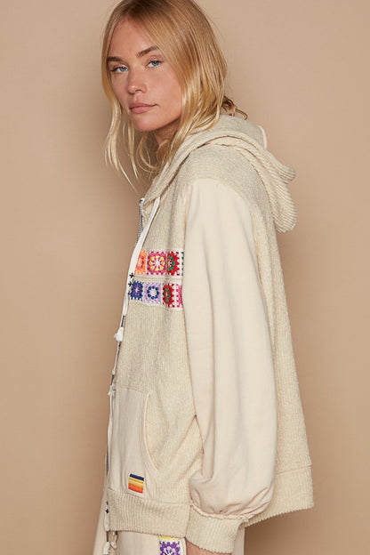 POL Contrast Square Patch Pattern Hooded Zipper Jacket Shirt Apparel Clothing Tops Out of stock POL Ship from USA Shirts USA Women Trendsi https://www.cyberehub.com