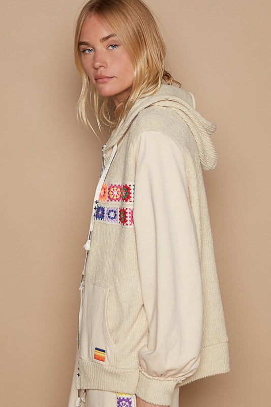 POL Contrast Square Patch Pattern Hooded Zipper Jacket Shirt Apparel Clothing Tops Out of stock POL Ship from USA Shirts USA Women Trendsi https://www.cyberehub.com