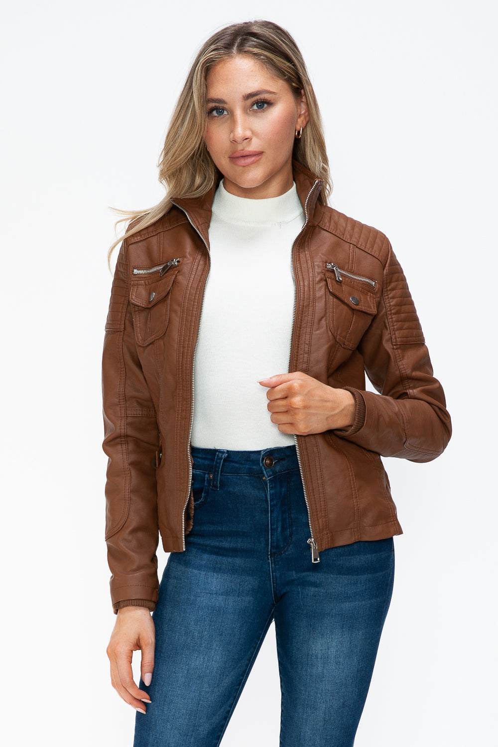YMI Removable Faux Layered Multi-Pocket Jacket with Fuzzy Hood Apparel Featured Ship from USA Tiktok Trendsi USA USPS Walmart YMI outerwear Trendsi https://www.cyberehub.com