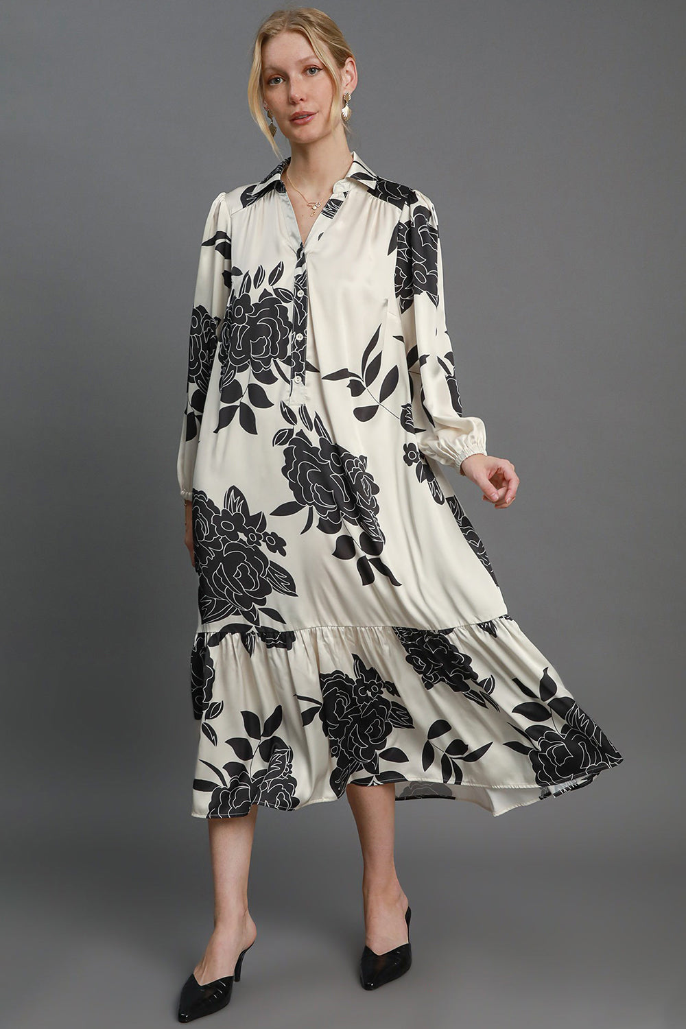 Umgee Ruffle Hem Flower Print Johnny Collar Dress Cream Mix Apparel Apparel Ship from USA TikTok Trendsi Umgee USA Trendsi https://www.cyberehub.com