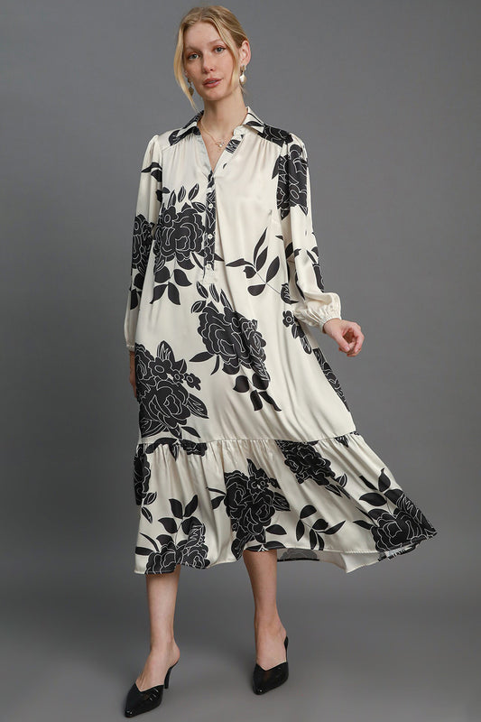 Umgee Ruffle Hem Flower Print Johnny Collar Dress Cream Mix Apparel Apparel Ship from USA TikTok Trendsi Umgee USA Trendsi https://www.cyberehub.com