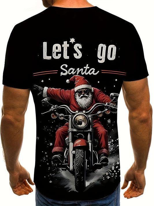 Men's Casual 3D Christmas Motorcycle Printed T-shirt - Made Of Polyester Knitted Fabric, Round Neck, Fitted Style, Innovative Holiday Clothing Apparel/Shirt/Graphic Shirt SNULLO https://www.cyberehub.com