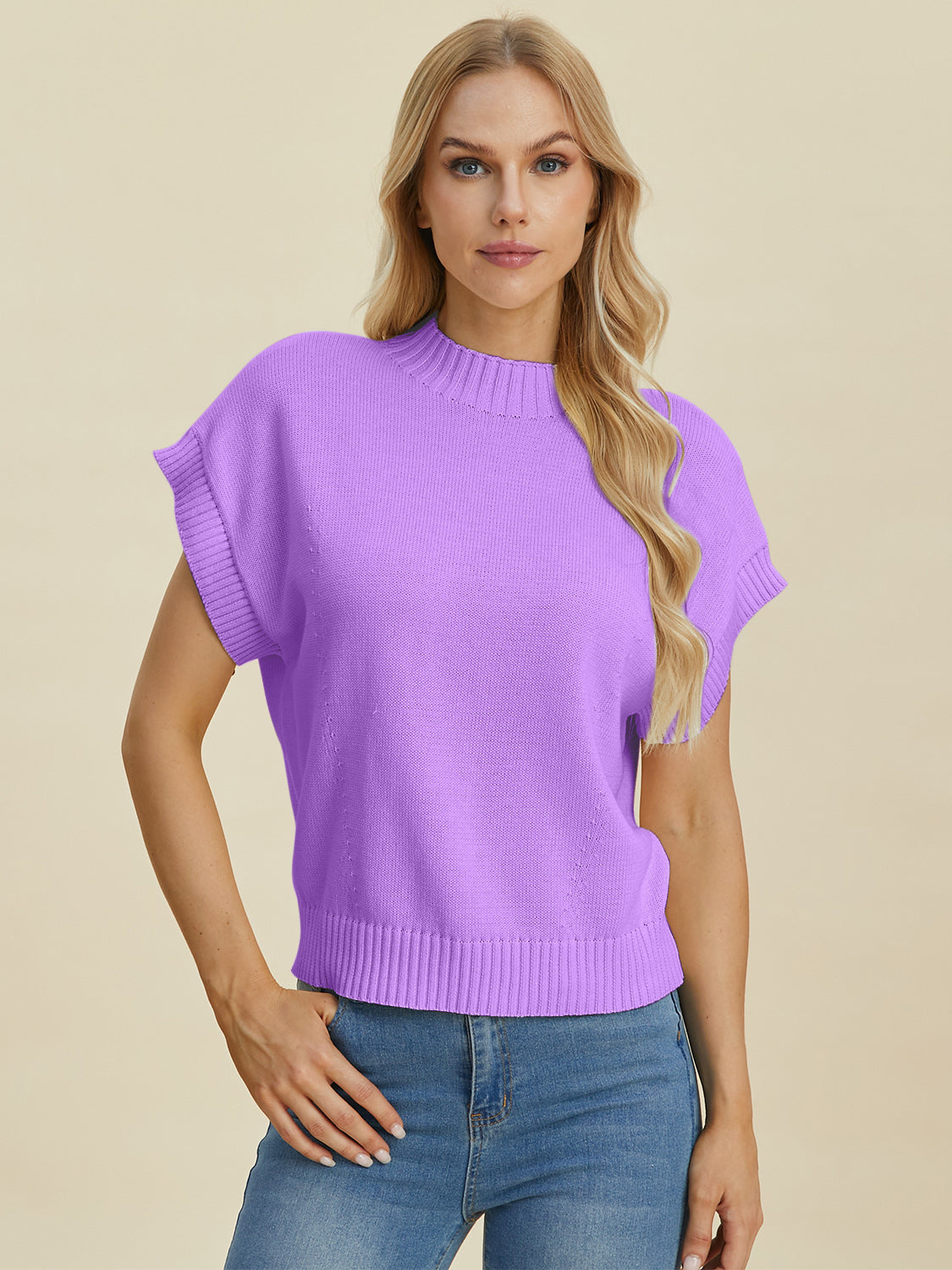 Double Take Full Size Mock Neck Short Sleeve Sweater Shirt Apparel Clothing Tops Double Take Ship from USA Shirts USA Women Trendsi https://www.cyberehub.com