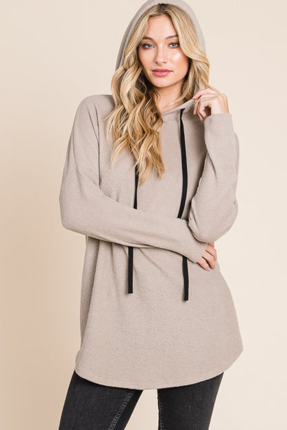 BOMBOM Contrast Drawstring Drop Shoulder Knit Hoodie Taupe Tops/Jackets/Sweaters BOMBOM Clothing Tops Ship from USA TikTok Trendsi USPS Walmart Trendsi https://www.cyberehub.com