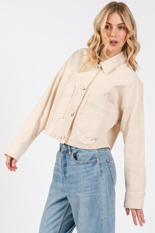 bytos Button Down Cropped Denim Jacket with Patch Pockets Apparel Apparel bytos Ship from USA TikTok Trendsi Trendsi https://www.cyberehub.com