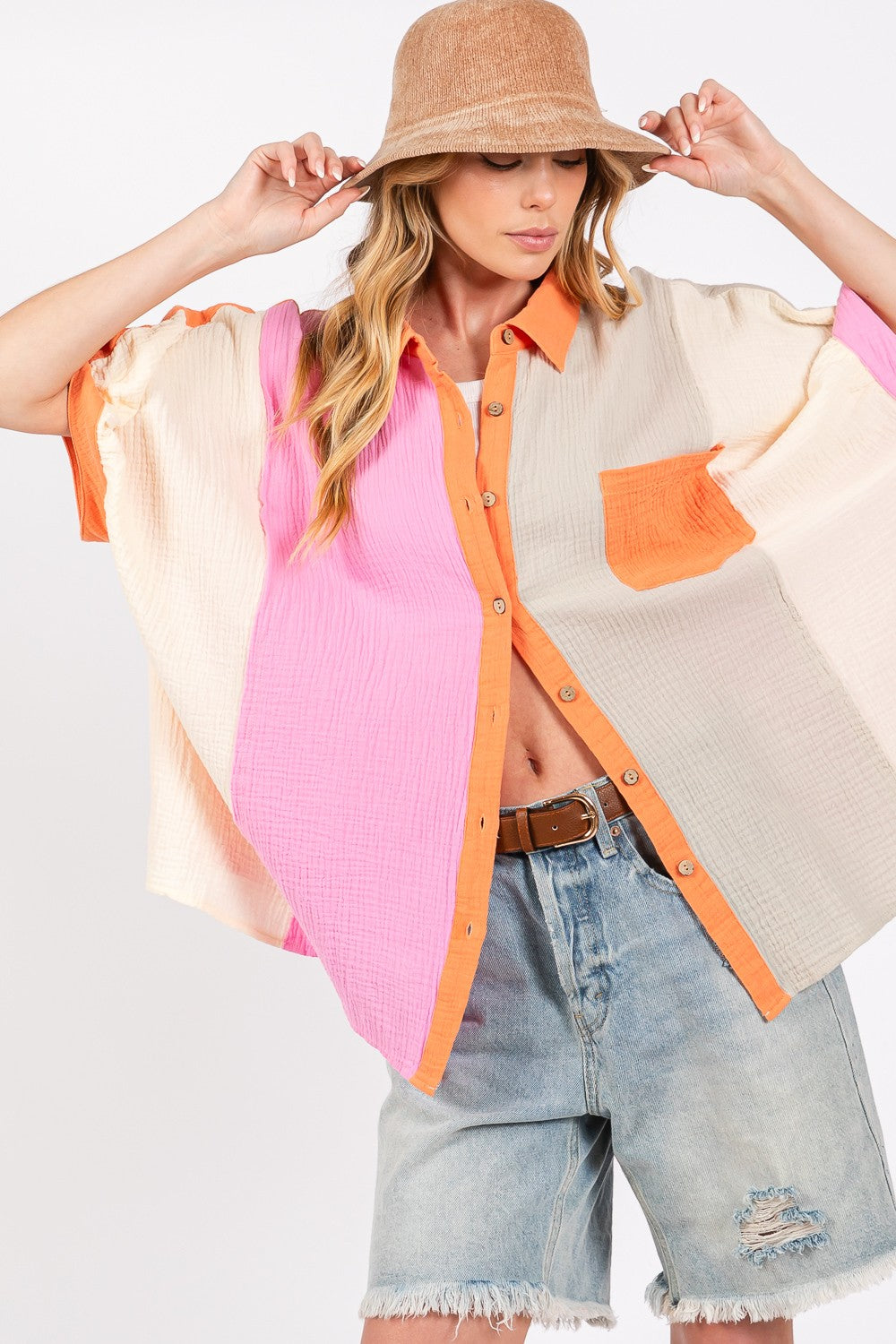 SAGE + FIG Full Size Color Block Button-Down Shirt Tops/Jackets/Sweaters Clothing Tops SAGE+FIG Ship from USA TikTok Trendsi USPS Walmart Trendsi https://www.cyberehub.com