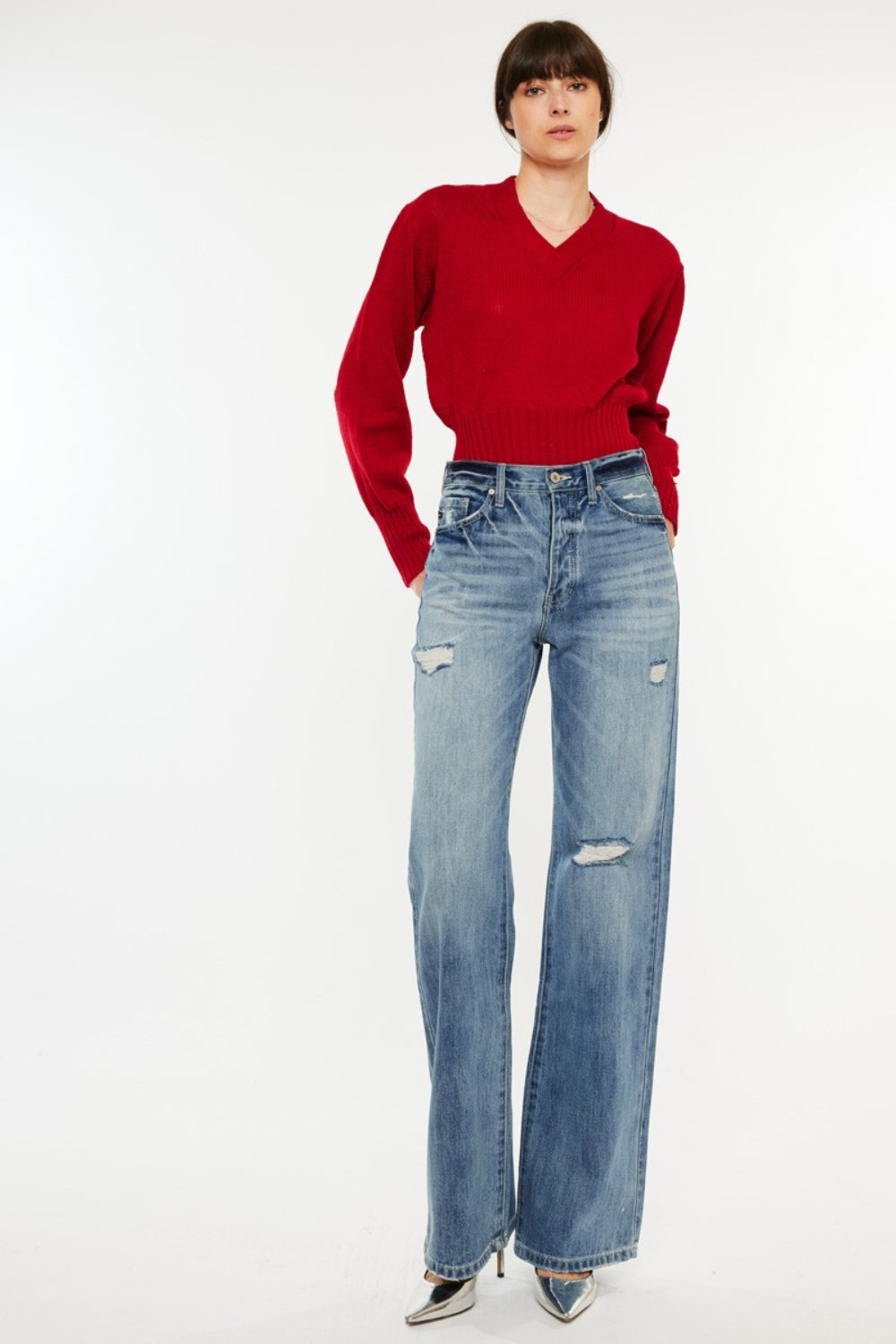 Kancan Distressed High Waist Bootcut Jeans Bottoms Bottoms Clothing Kancan Ship from USA Women Trendsi https://www.cyberehub.com