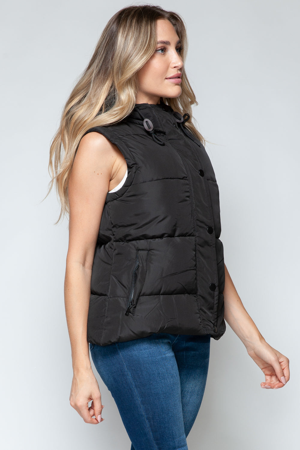 Snobbish Snap and Zip Closure Hooded Vest Shirt Apparel Clothing Tops price-change-job-active Ship from USA Shirts Snobbish USA Women Trendsi https://www.cyberehub.com