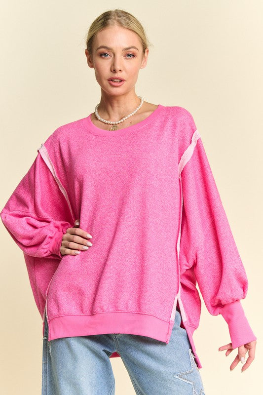 Davi & Dani Side Slit High-Low Lantern Sleeve Knit Top Fuchsia Pink Tops/Jackets/Sweaters Clothing Tops Davi & Dani Ship from USA TikTok Trendsi USPS Walmart Trendsi https://www.cyberehub.com