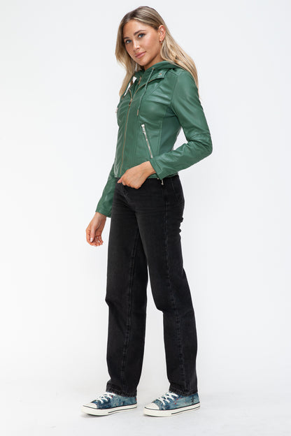 Snobbish Faux Leather Zip Up Drawstring Hooded Jacket Tops/Jackets/Sweaters Clothing Tops Ship from USA Snobbish TikTok Trendsi USPS Walmart Trendsi https://www.cyberehub.com