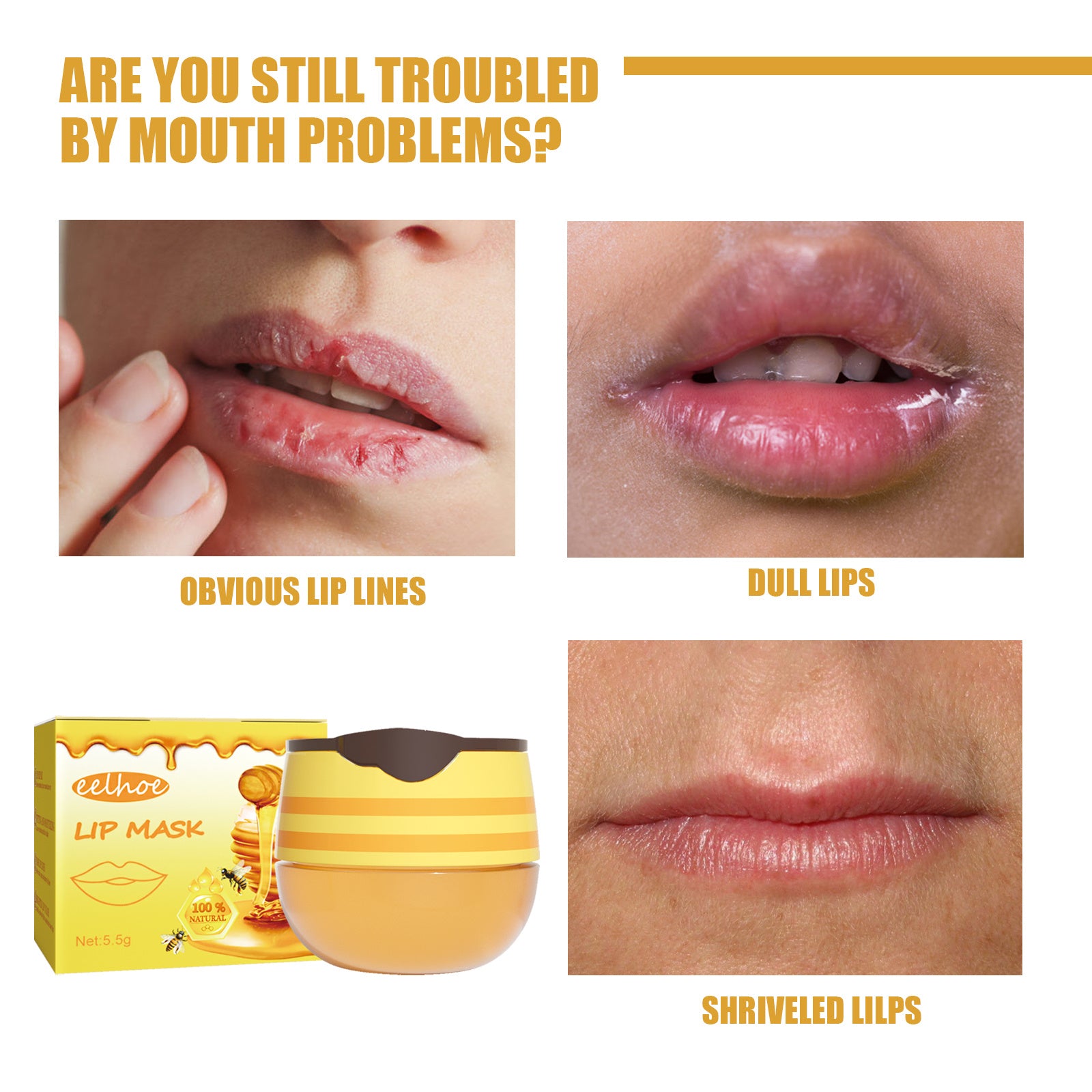 EELHOE Honey Lip Mask Moisturizing Exfoliating Lip Care Bee Lipstick Health Beauty CJ USa USPS Muqe https://www.cyberehub.com