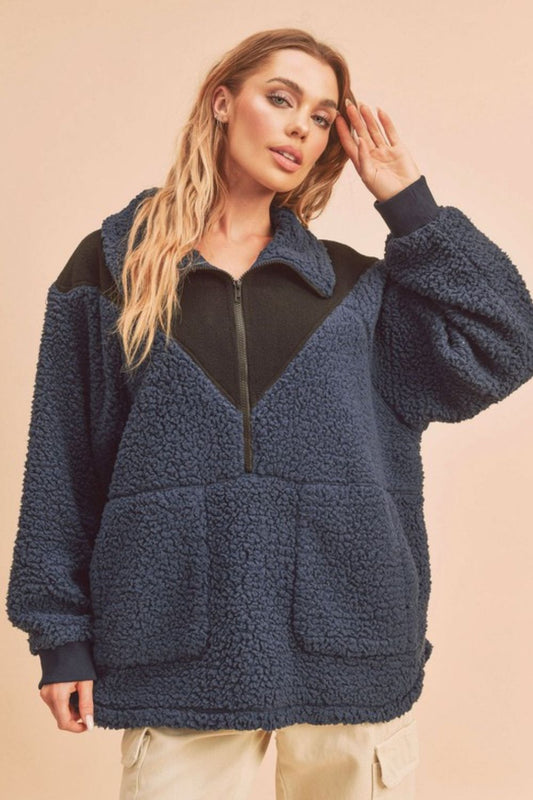 Aemi+Co Two Tone Half Zip Fleece Sweatshirt Apparel/Tops Aemi+Co Ship from USA TikTok Tops Trendsi USPS Walmart Walmart Apparel Trendsi https://www.cyberehub.com