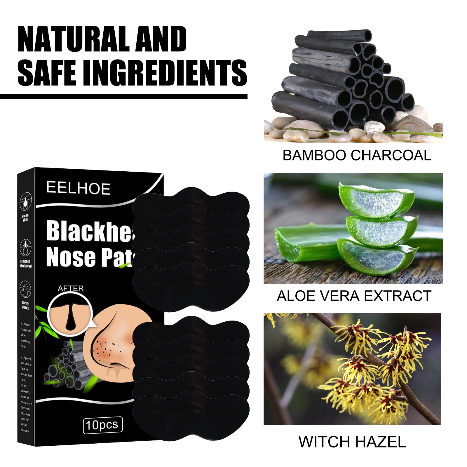 EELHOE Black Pig Nose Patch, Bamboo Charcoal Remove Blackhead Acne Tear Nose Mask Patch Health Eprolo https://www.cyberehub.com