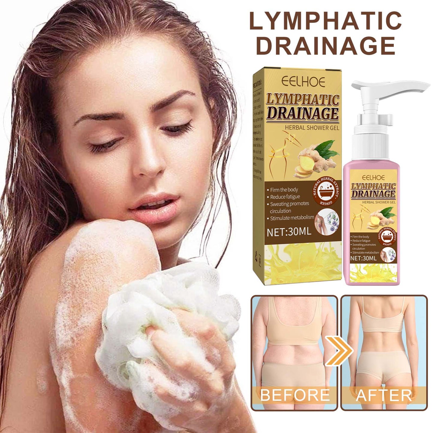 Lymphatic Drainage Herbal Shower Gel, Deep Cleaning, Waist Shaping, Body Shaping, Skin Tightening, Tummy Tightening And Ginger Essence Moisturizing Health Eprolo https://www.cyberehub.com