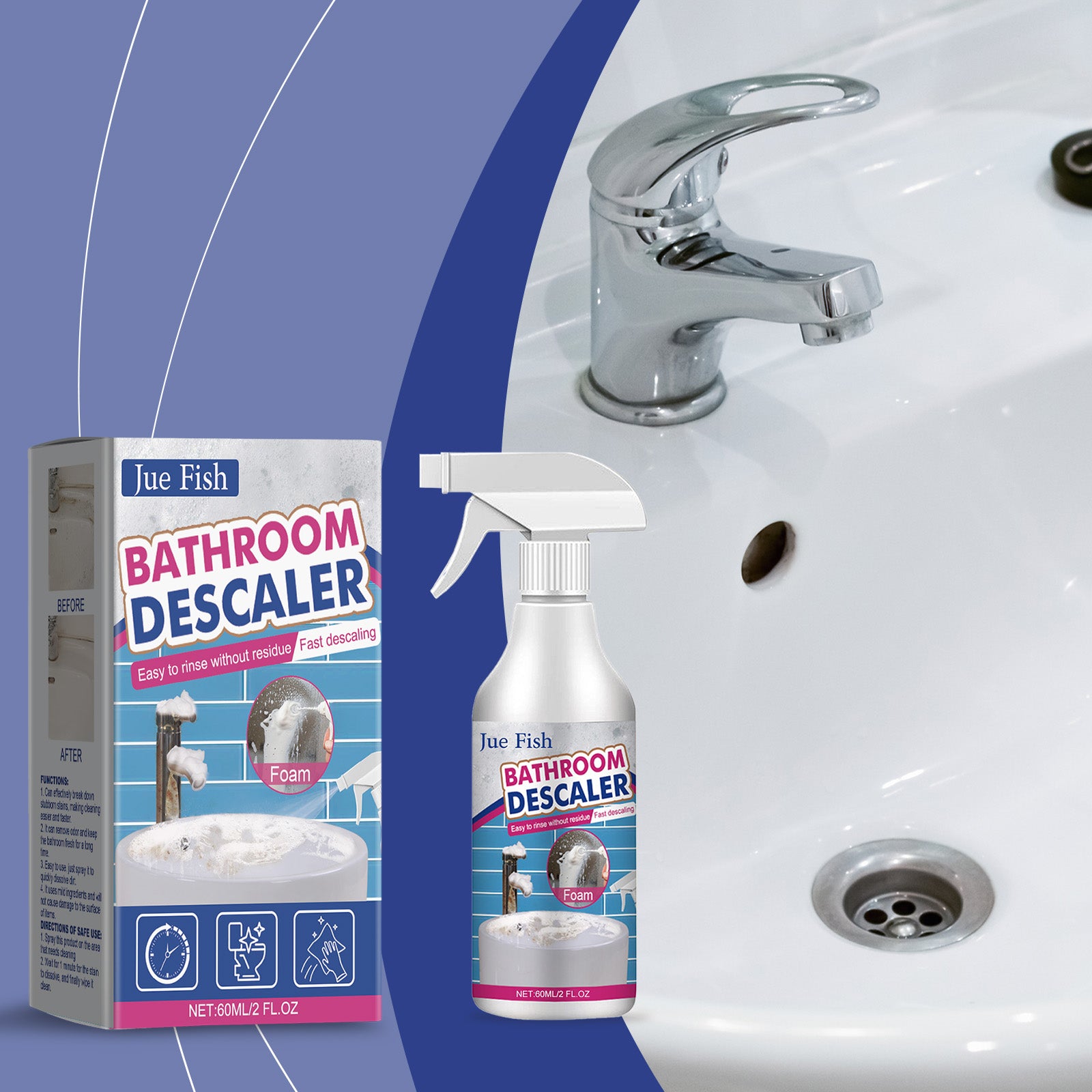 Jue-Fish Bathroom Sink Stainless Steel Cleaner Shower Room Glass Scale Decontaminating Cleaner Bathtub Home Eprolo https://www.cyberehub.com
