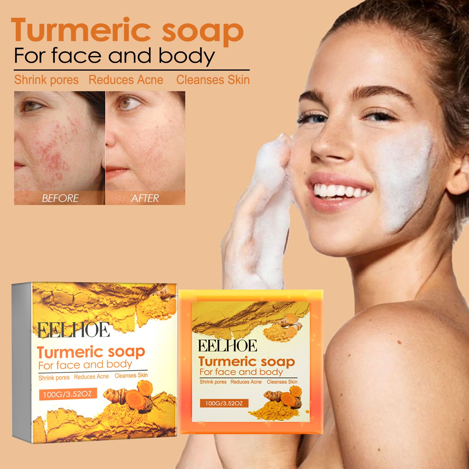 Turmeric Soap, Deep Cleansing Pores Moisturizing Facial Skin Refreshing Oil Control Cleansing Soap Health Eprolo https://www.cyberehub.com