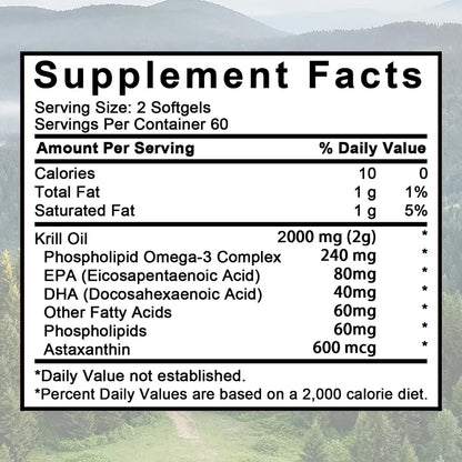 Antarctic Krill Oil 2000 mg 120 Softgels | Omega 3 EPA, DHA, Astaxanthin Supplement from Red Krill - Supports Bone, Heart, Brain Supplements Life Quality Supplements Life Quality https://www.cyberehub.com