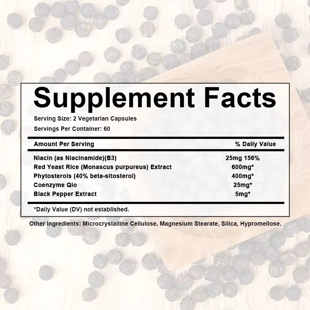 Niacinamide, Red Yeast Rice, Black Pepper Extract, Cholesterol Cleanser - Helps Lower Cholesterol Levels, 120 Capsules Supplements Life Quality Supplements Life Quality https://www.cyberehub.com