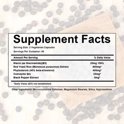 Niacinamide, Red Yeast Rice, Black Pepper Extract, Cholesterol Cleanser - Helps Lower Cholesterol Levels, 120 Capsules Supplements Life Quality Supplements Life Quality https://www.cyberehub.com