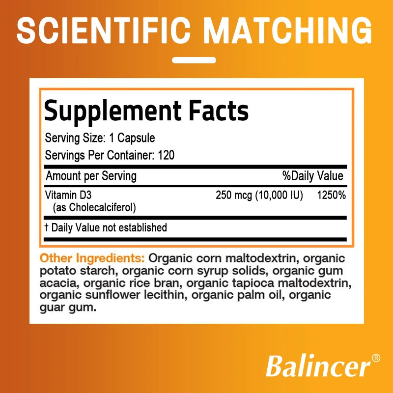 Vitamin D3 Supplement, Supports Calcium Absorption, Fights Fatigue, Boosts Immune System, Strengthens Muscle, 120 Capsules Supplements Life Quality Supplements Life Quality https://www.cyberehub.com