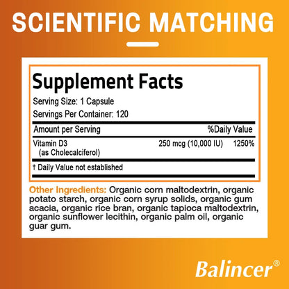 Vitamin D3 Supplement, Supports Calcium Absorption, Fights Fatigue, Boosts Immune System, Strengthens Muscle, 120 Capsules Supplements Life Quality Supplements Life Quality https://www.cyberehub.com