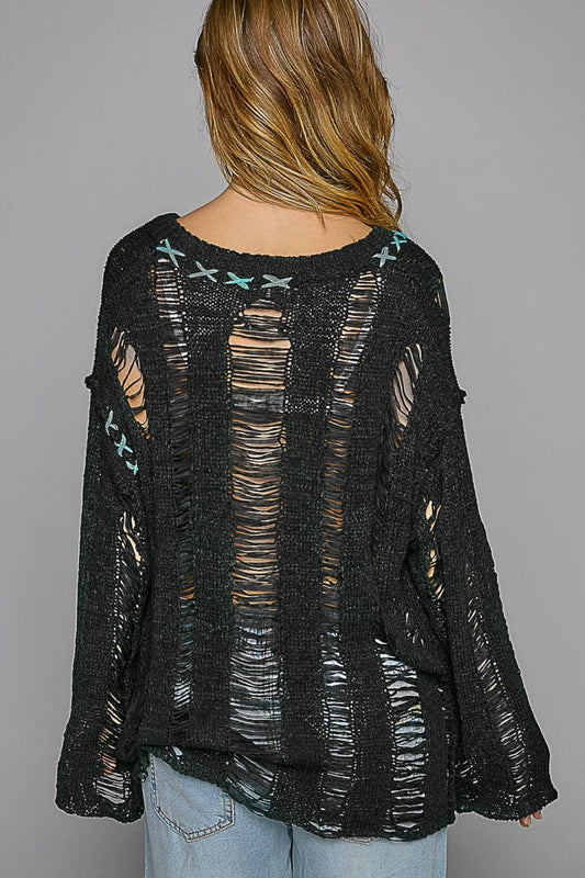 POL Distressed Dropped Shoulder Long Sleeve Knit Top Shirt Apparel Clothing Tops Memorial Day Sale POL Ship from USA Shirts USA Women Trendsi https://www.cyberehub.com