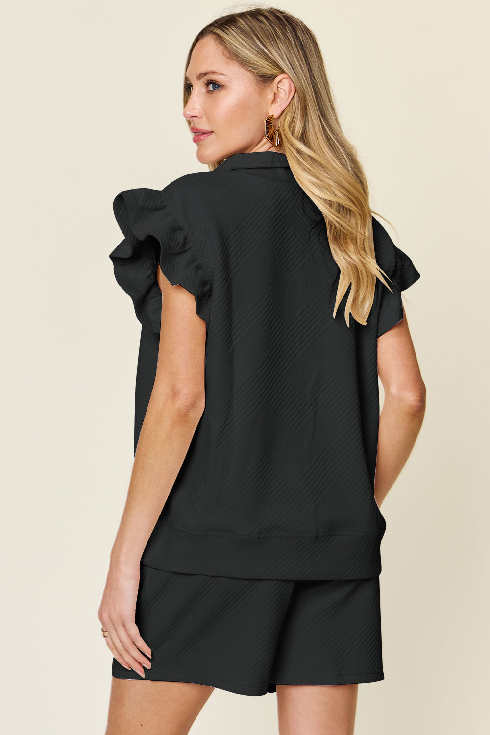 Double Take Full Size Texture Flounce Sleeve Top and Drawstring Shorts Set Apparel/Tops Double Take Ship from USA TikTok Tops Trendsi USPS Walmart Walmart Apparel Trendsi https://www.cyberehub.com