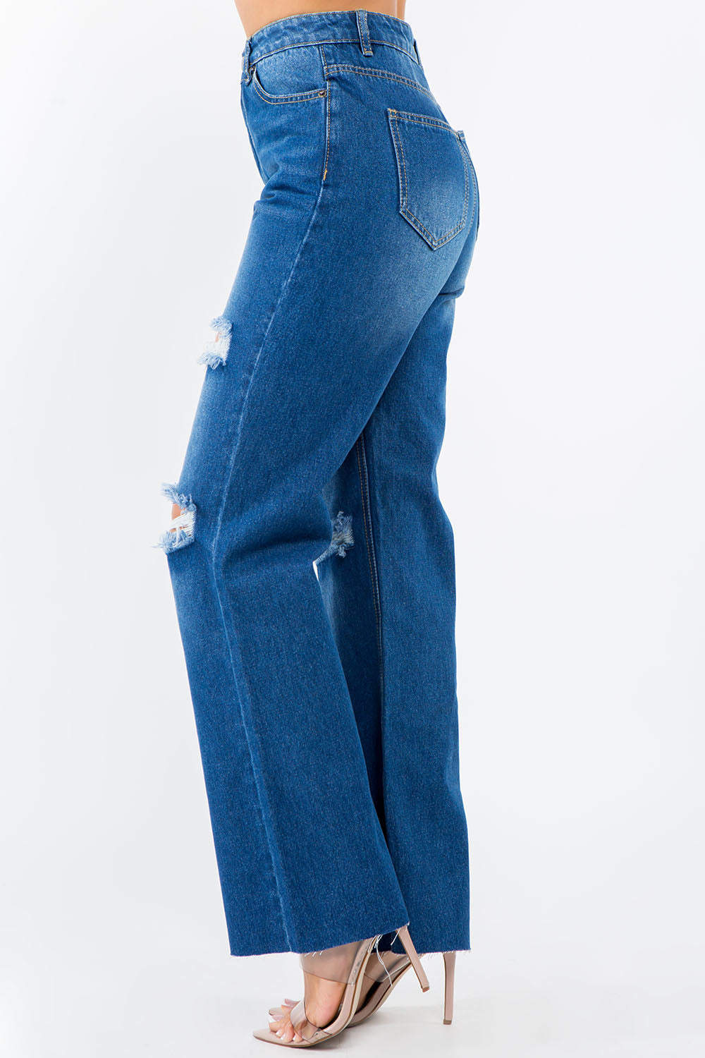 American Bazi High Waist Distressed Wide Leg Jeans Bottoms American Bazi Bottoms Clothing Ship from USA Women Trendsi https://www.cyberehub.com