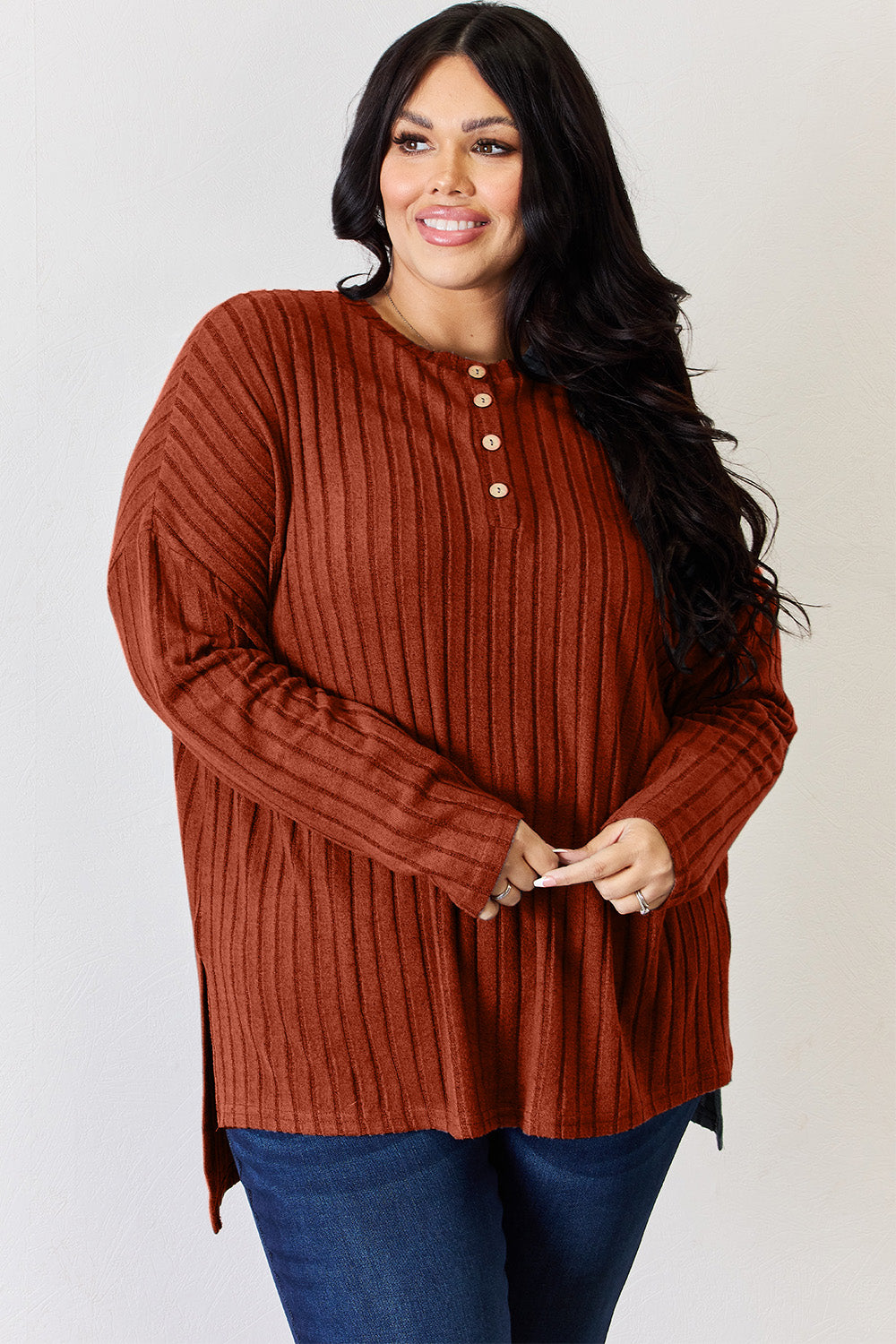 Basic Bae Full Size Ribbed Half Button Long Sleeve High-Low T-Shirt Apparel/Tops Basic Bae Ship from USA TikTok Tops Trendsi USPS Walmart Walmart Apparel Trendsi https://www.cyberehub.com