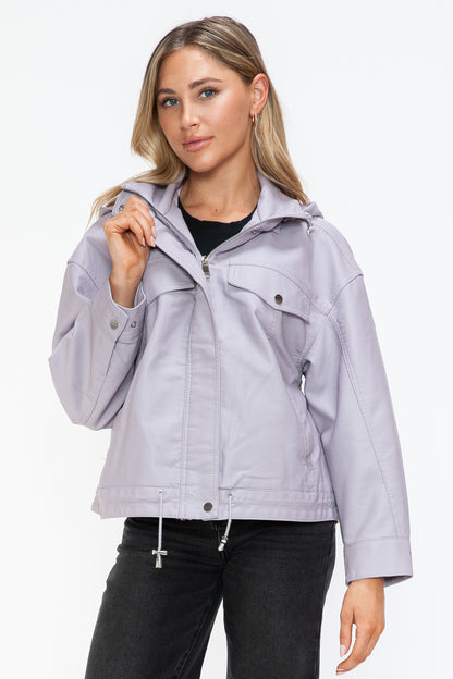 How Dare U Drawstring Hem PU Leather Zip Up Jacket Apparel Featured How Dare U Ship from USA Tiktok Trendsi USA USPS Walmart Trendsi https://www.cyberehub.com