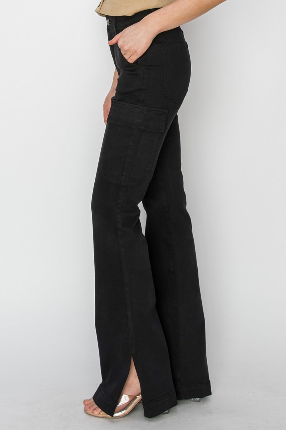 RISEN Full Size High Rise Side Slit Cargo Bootcut Jeans Bottoms Bottoms Clothing RISEN Ship from USA Women Trendsi https://www.cyberehub.com