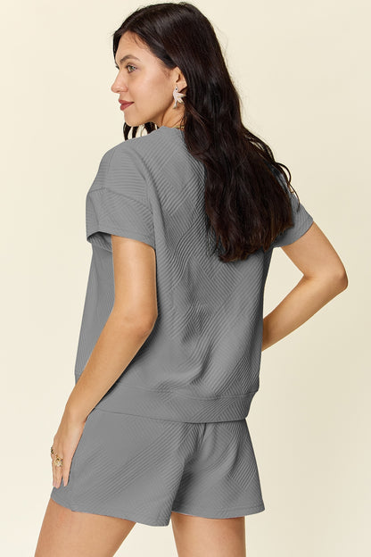 Double Take Full Size Texture Short Sleeve T-Shirt and Drawstring Shorts Set Apparel/Tops Double Take Ship from USA TikTok Tops Trendsi USPS Walmart Walmart Apparel Trendsi https://www.cyberehub.com