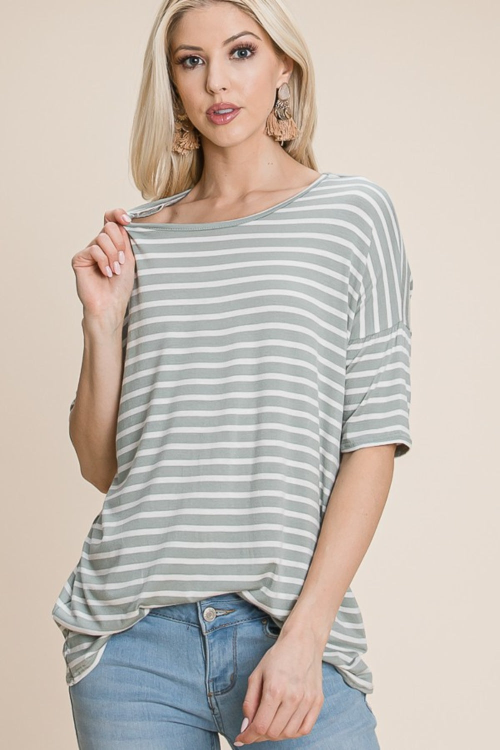 BOMBOM Striped Round Neck T-Shirt Apparel/Tops BOMBOM Ship from USA TikTok Tops Trendsi USPS Walmart Walmart Apparel Trendsi https://www.cyberehub.com