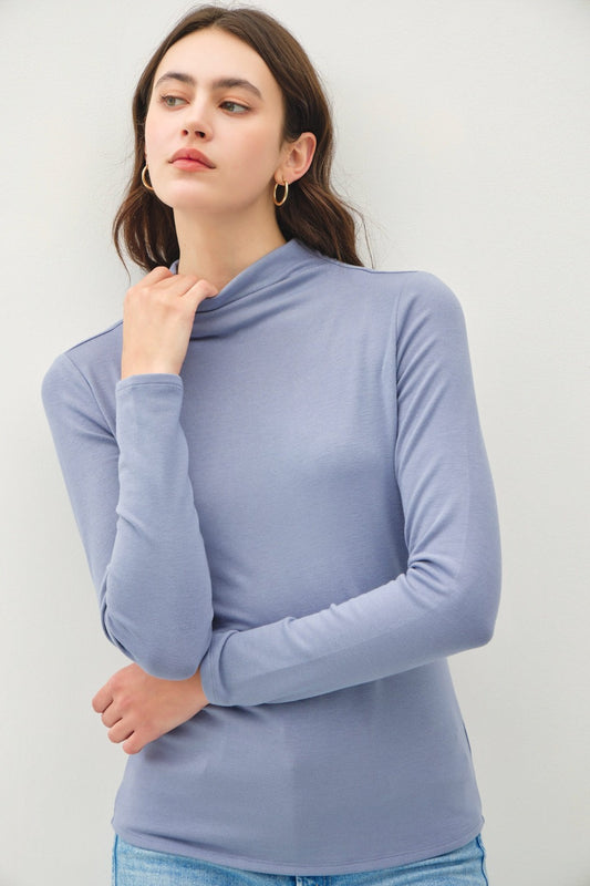 Be Cool Mock Neck Long Sleeve T-Shirt Vintage Blue Apparel/Tops BE COOL Ship from USA TikTok Tops Trendsi USPS Walmart Walmart Apparel Trendsi https://www.cyberehub.com