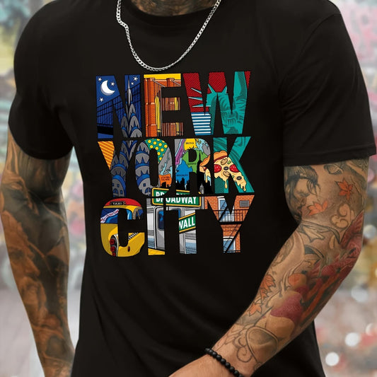 New York City Graphic Men's Short Sleeved T-shirt, Comfortable Stretch Summer Fashion T-shirt, Casual Daily Style Fashion Clothing Apparel/Shirt/Graphic Shirt SNULLO https://www.cyberehub.com