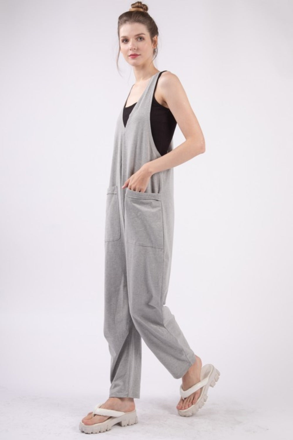 VERY J Plunge Sleeveless Jumpsuit with Pockets Tops/Jackets/Sweaters Clothing Tops Ship from USA TikTok Trendsi USPS VERY J Walmart Trendsi https://www.cyberehub.com