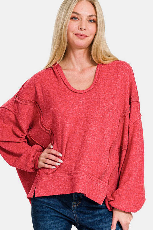 Zenana Brushed Hacci Exposed Seam Hoodie Red Apparel/Tops Ship from USA TikTok Tops Trendsi USPS Walmart Walmart Apparel Zenana Trendsi https://www.cyberehub.com