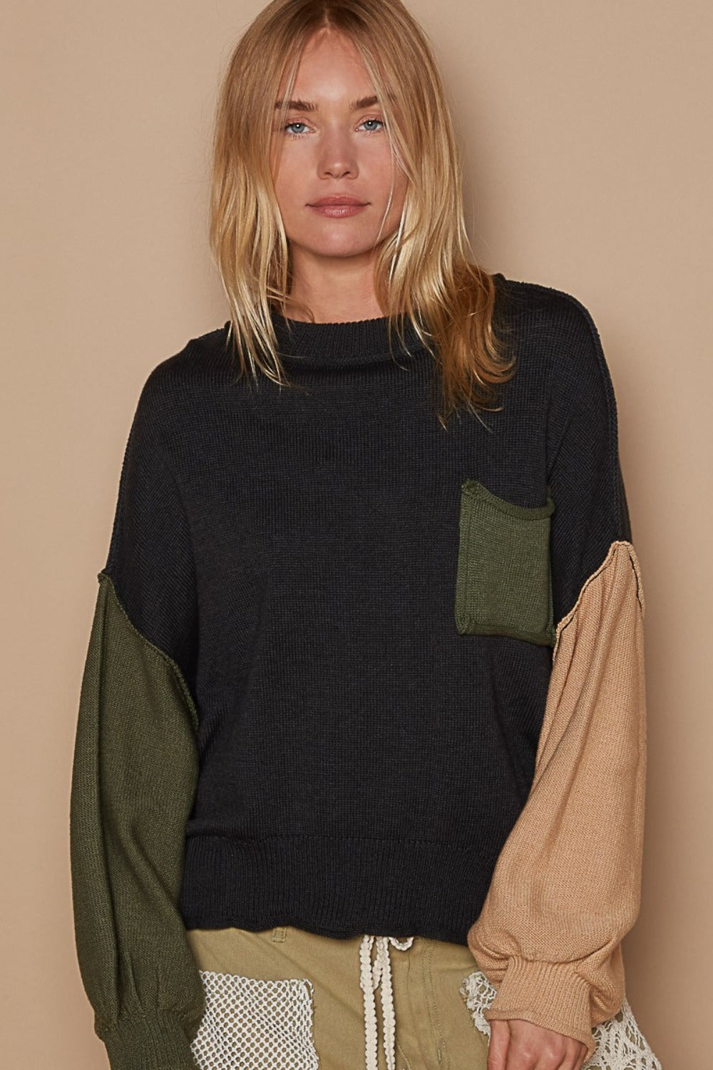 POL Color Block Roll Hem Hacci Sweater Tops/Jackets/Sweaters Clothing Tops POL Ship from USA TikTok Trendsi USPS Walmart Trendsi https://www.cyberehub.com