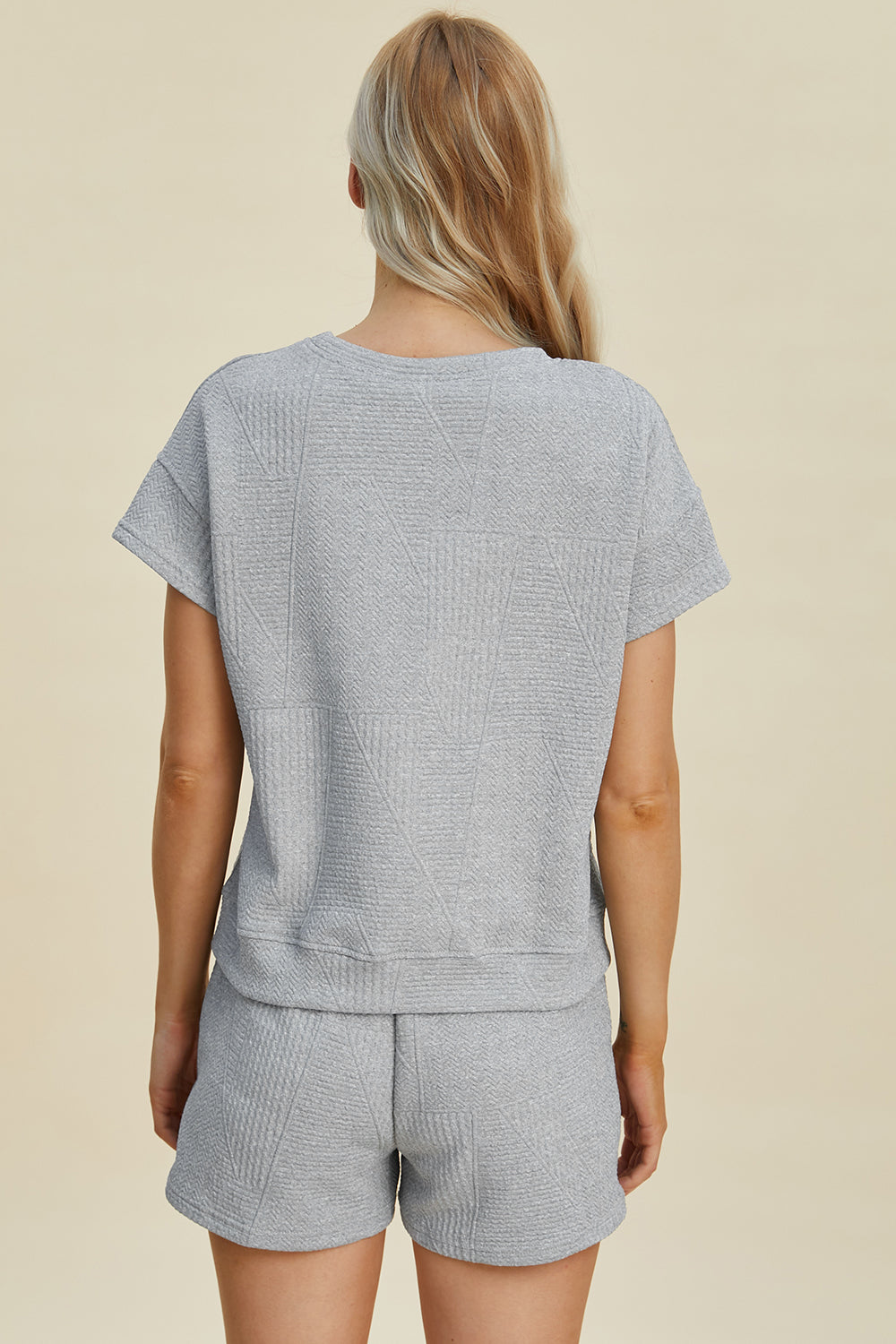 Double Take Full Size Texture Short Sleeve Top and Shorts Set Tops/Jackets/Sweaters Clothing Tops Double Take Outlets 2.20-3.30 Ship from USA TikTok Trendsi USPS Walmart Trendsi https://www.cyberehub.com
