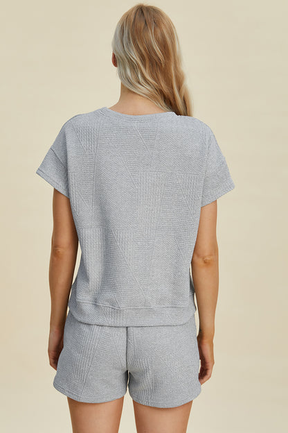 Double Take Full Size Texture Short Sleeve Top and Shorts Set Tops/Jackets/Sweaters Clothing Tops Double Take Outlets 2.20-3.30 Ship from USA TikTok Trendsi USPS Walmart Trendsi https://www.cyberehub.com